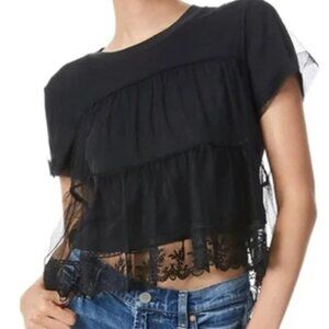 Alice and Olivia Black Lace Layered Top